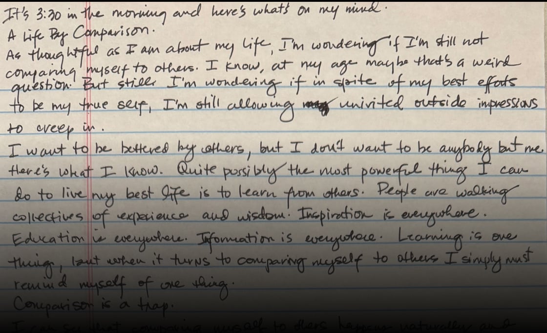 A preview of Gary Keller's handwritten letters exclusively for top producer Masterminds this month titled, "A Life by Comparison."