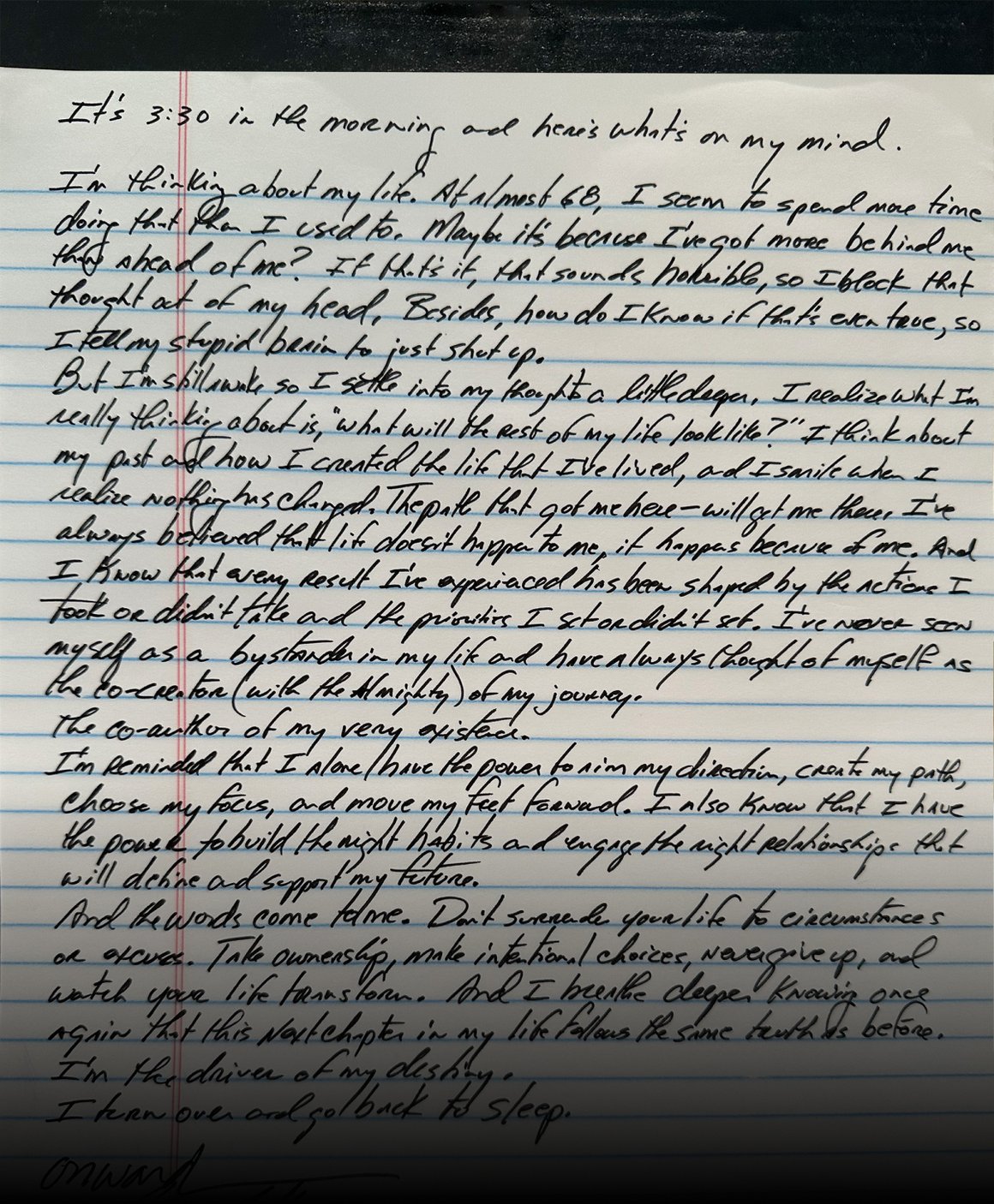 Gary Keller handwrites a letter from 3:30 a.m. to us about how he has co-authored his life to determine his destiny.